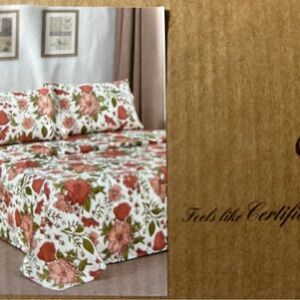 Queen Sheet Set white with pink flowers beautiful 🌸